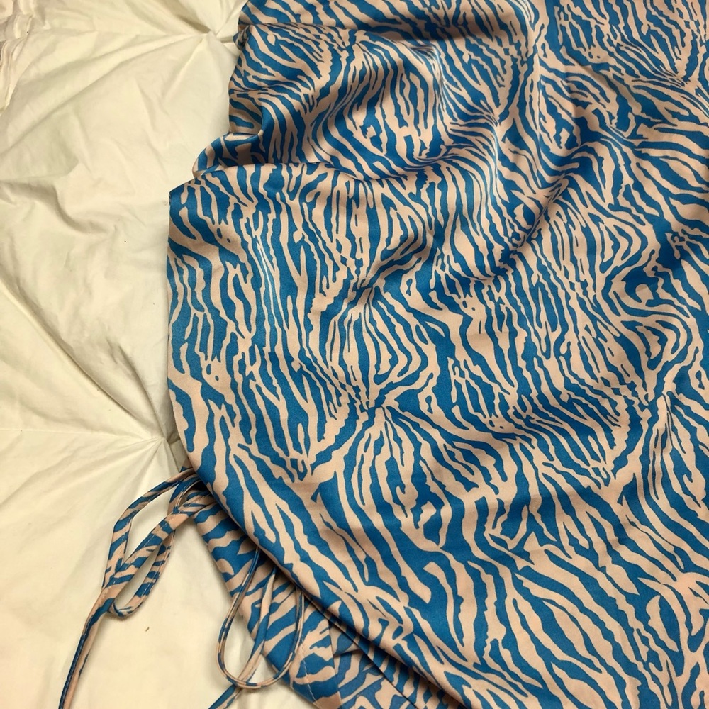 Women Zebra Print Drawstring Ruched Side Mini Skirt Bodycon Satin Skirt size M - Picture 6 of 8